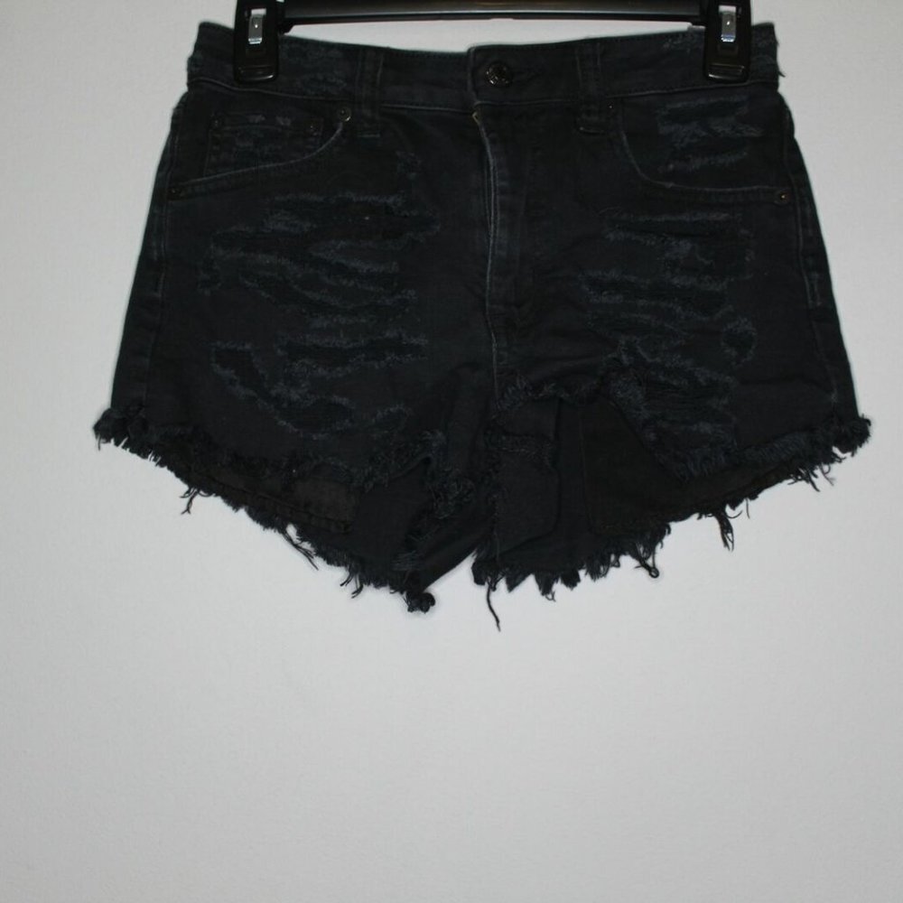 ✨2/$20 American Eagle Vintage Hi Rise Festival Jean Shorts Black Distressed Sz 0 - Picture 4 of 12